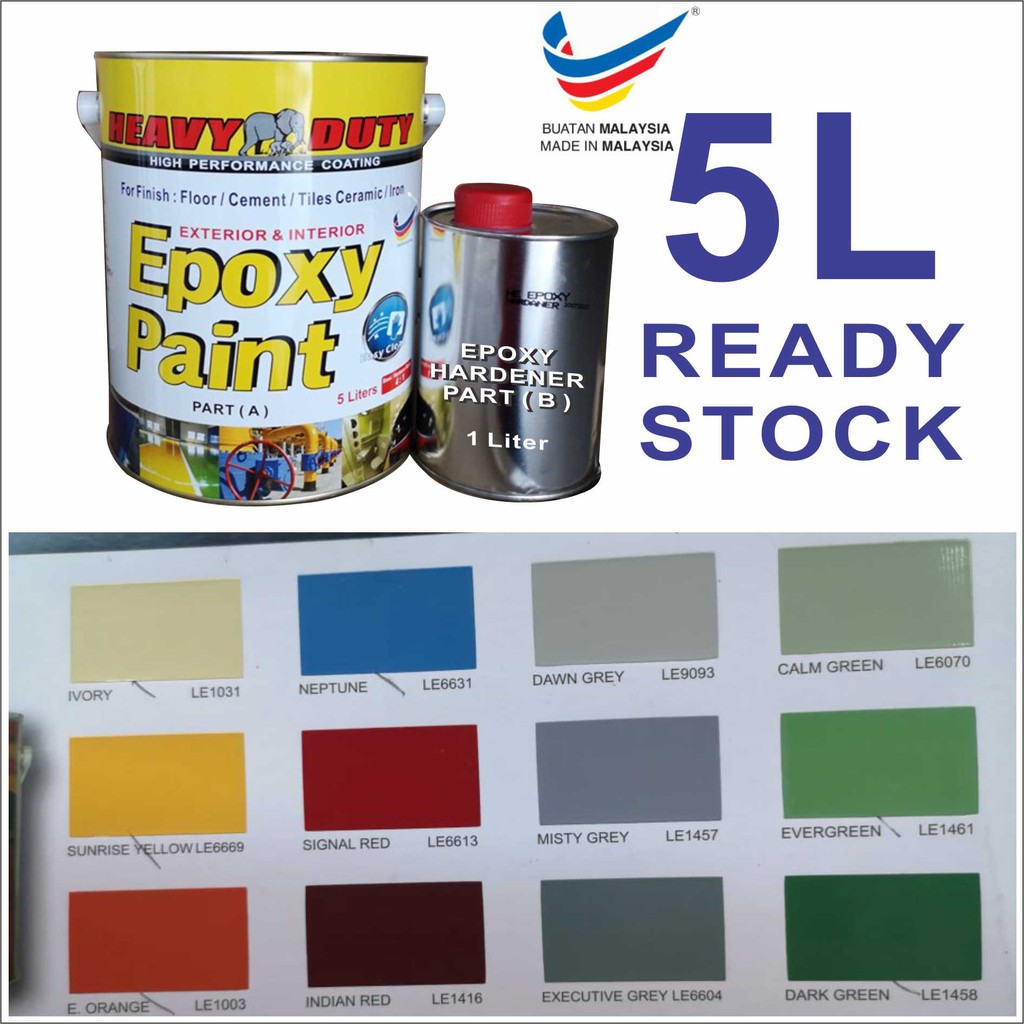 HEAVY DUTY BRAND ( 5L SET ) Two Pack Epoxy Floor Paint 4 Liter + 1