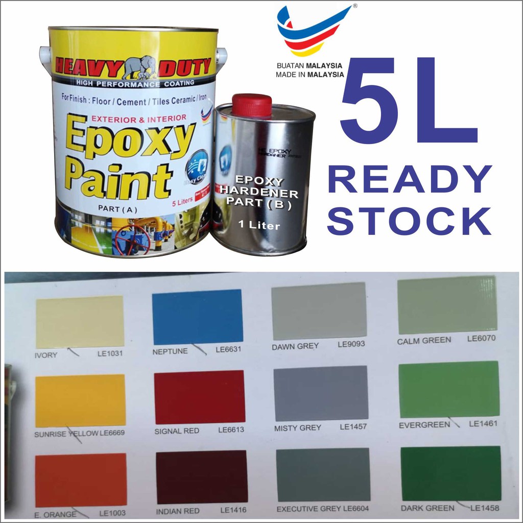 HEAVY DUTY BRAND ( 5L SET ) Two Pack Epoxy Floor Paint - 4 Liter + 1 ...