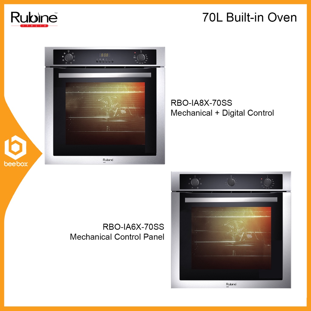 Rubine RBOIA8X70SS Stainless Steel BuiltIn Oven 70L with 8 Cooking