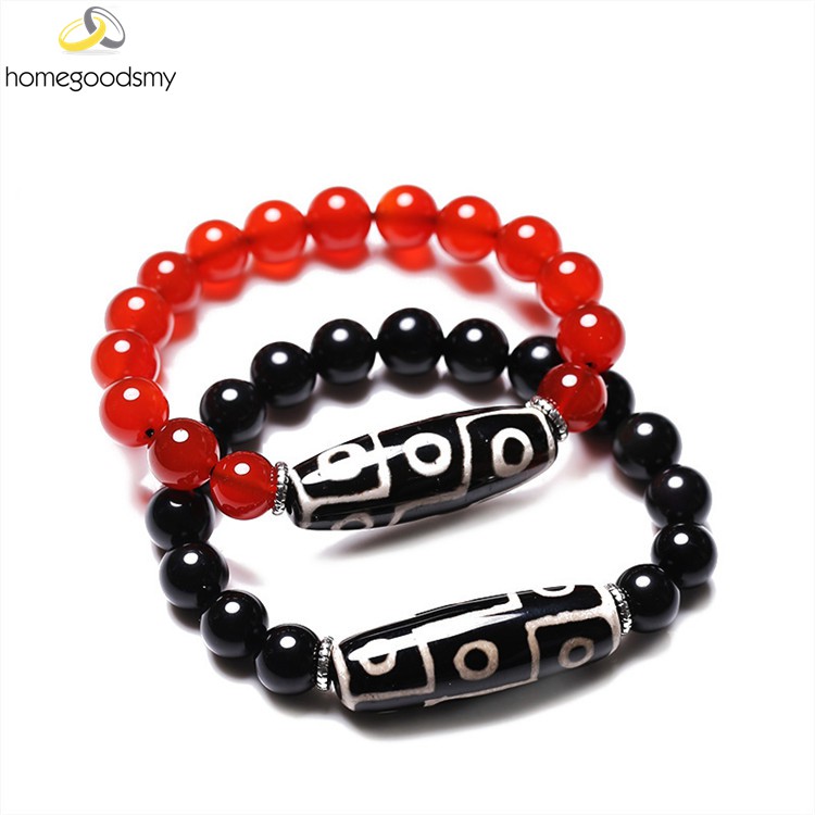 9 Eyes Natural Tibetan Dzi Bead Powerful Agate Bracelet 九眼天珠 红黑玛瑙手链 情侣款