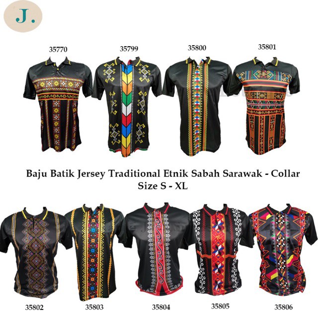  Baju  batik  jersey traditional etnik sabah  sarawak Collar 