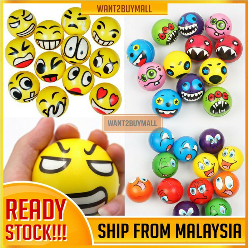 6 3cm Funny Colorful Emoji Weird Face Anti Stress Relief Relax Sponge Ball Squeeze Therapy Reliever Toys Party Favor Shopee Malaysia