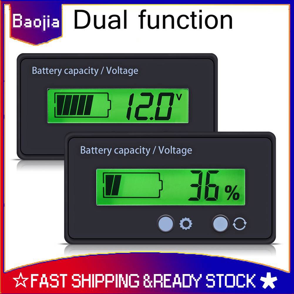 Universal Battery Monitor,Waterproof Battery Capacity Voltage Meter,LCD Screen with Green Backlit Only Support 12-48V Battery 