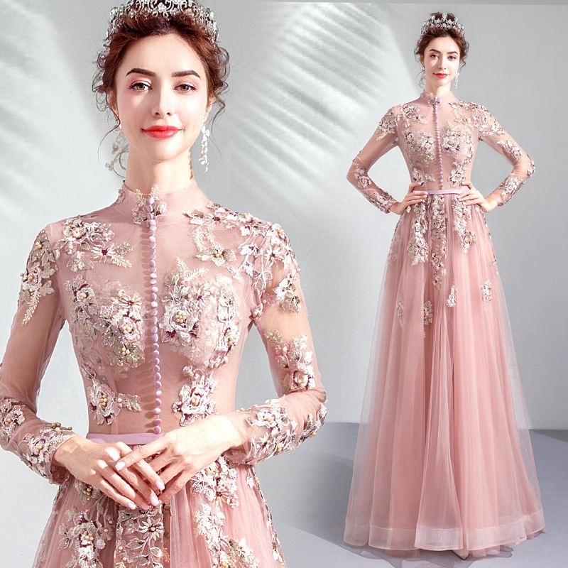 Ad Rose Pink Wedding Dress The Bride Married Long Sleeved Dress