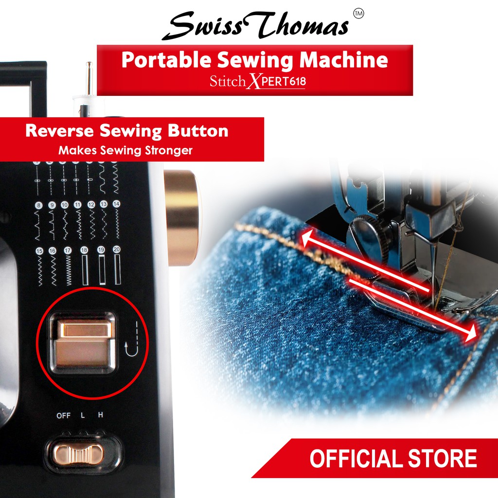SwissThomas Sewing Machine Mesin Jahit Stitch Xpert 618 Auto Winding Reverse LED Light 20 Sew Patterns #6