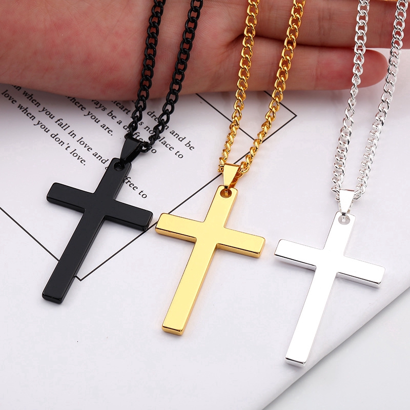 New Stainless Steel Men's Cross Pendant Necklace / Gold Silver Link Chain Prayer Necklace / Fashion Dangle Choker Jewelry