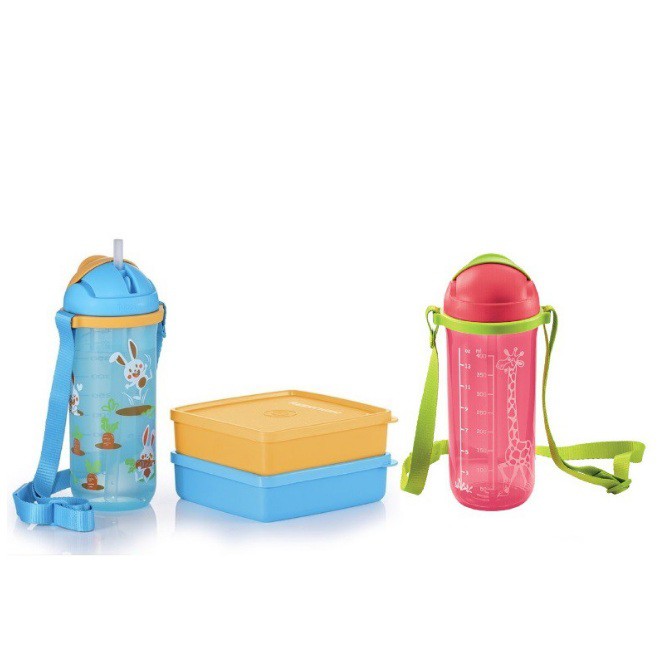 Tupperware Happy Bunny Lunch Set / Twinkle Straw Tumbler 500ml / Square Away 400ml