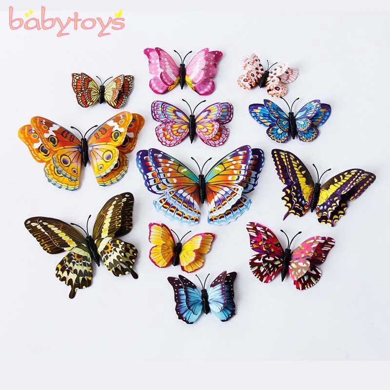 12Pcs 3D Butterfly Glow in The Dark Decal Wall Magnetic Sticker Home Mural Decor