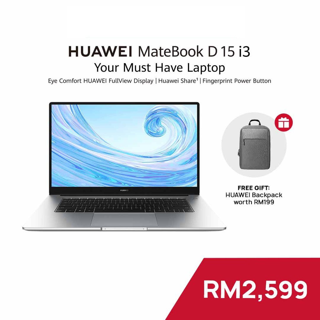 HUAWEI MateBook D 15 R5 R7 i5 i3 Matebook 8GB RAM free Huawei backpack ...