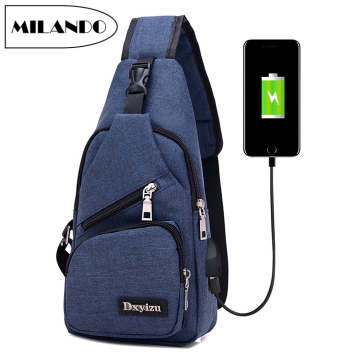 MILANDO Man Men Crossbody Sling Bag With USB Port Beg Silang Lalaki Bags (Type 7)