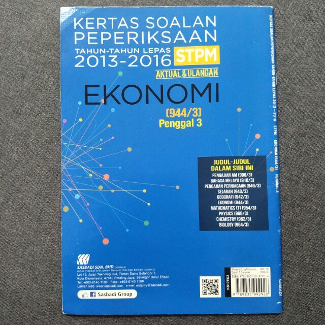 Buy KERTAS SOALAN PEPERIKSAAN TAHUNTAHUN LEPAS STPM EKONOMI PENGGAL 3