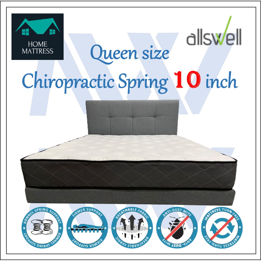 (Free Shipping) AllsWell (Queen) mattress Chiropractic Spring Hotel Grade 10 inch Tilam Shopee