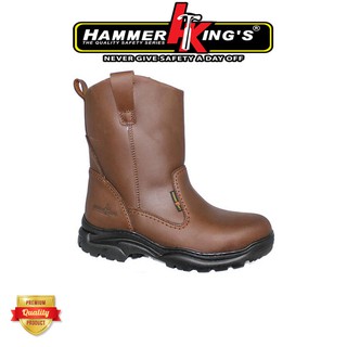 Safety Shoes Boots Steel Toe Cap Steel Mid Plate High Cut Pull Up Premium Quality Genuine Leather Hammer King 13021