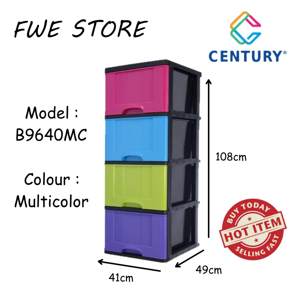 Century 4 Tier Plastic Drawer Cabinet Storage Cabinet Multi