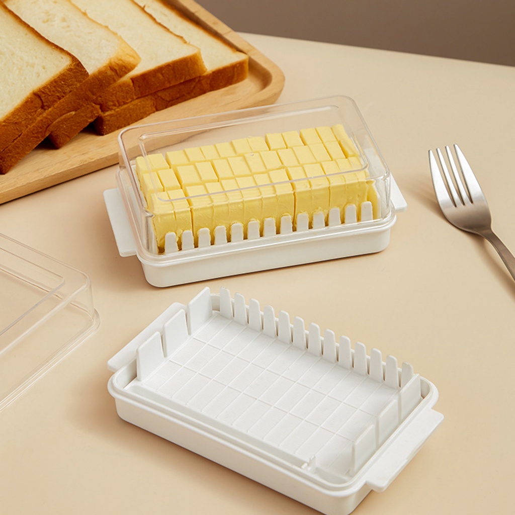 Eco-Friendly Cheese Slicer Transparent Kitchen Accessory PP Material Butter Cutting Storage Box with Lid Baking Food Butter Slicer Tray Fresh-Keeping Box Household