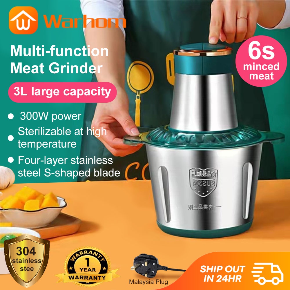 Warhom Stainless Steel Meat Grinder 3L Automatic Electric Meat Grinder MultiFunction Food Meat Blender for Household