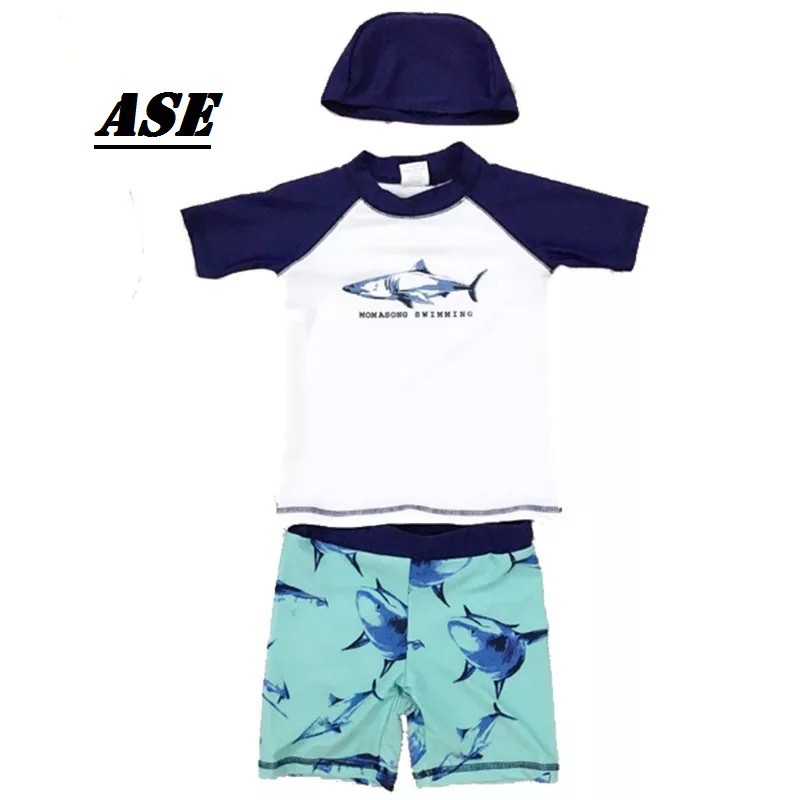 ASE UPF 50+ Baby White Shark Design Kids Boy Swimming Suits 3pc/set