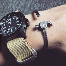 Unisex Rouille Heritage Vintage Hammer Tools Gold Racelet Bangle Cuff Bar Biker Motard Bracelet Titanium Jewelry