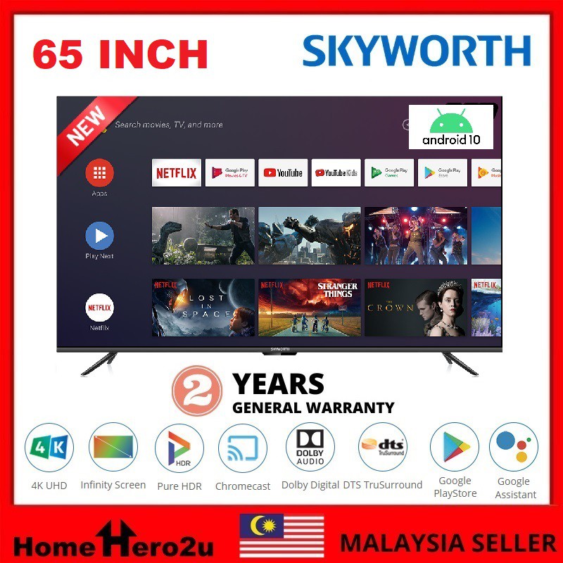 Skyworth 65SUC7500 65 Inch 4K UHD Ultra HD Android Chromecast LED TV Television 65SUE7600 65Q3C - Homehero2u