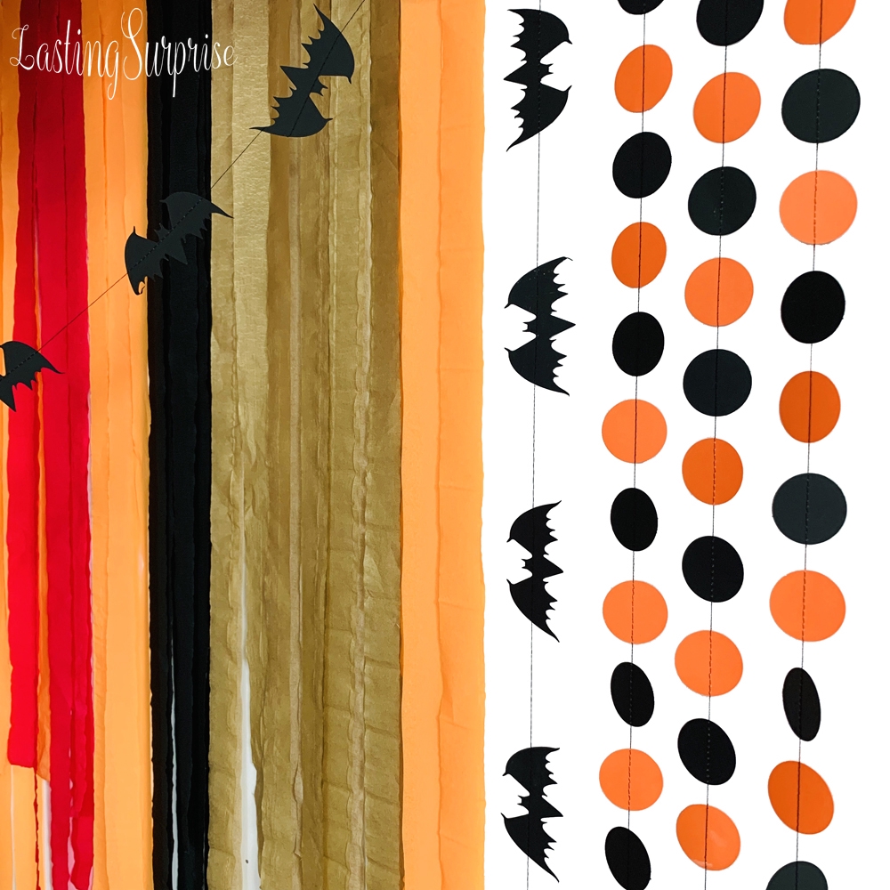 Halloween Paper Garlands Banners Pumpkin Spider Bats Hanging