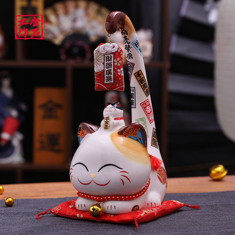 金石工坊招财猫小摆件日式小号陶瓷发财猫可爱桌面办公室小招才猫 
