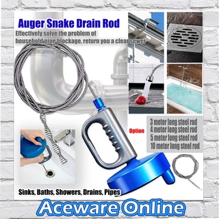 1.6M Toilet Waste WC Drain Auger Unblocker Cleaner Rod Plunger Plumbers Tool New