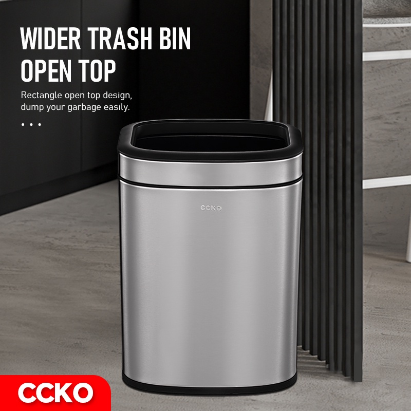 CCKO Open Top Bin (No Cover) Stainless Steel Rubbish Bin Double Layered