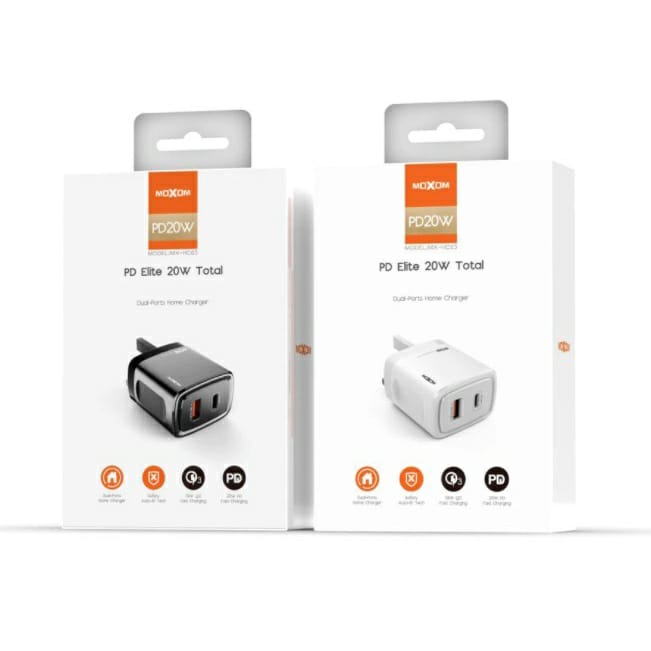 MOXOM MX-HC65 IPHONE PD ELITE 20W 18W FAST CHARGE QC 3.0 Dual Ports Home Travel Fast Charger Usb Adapter