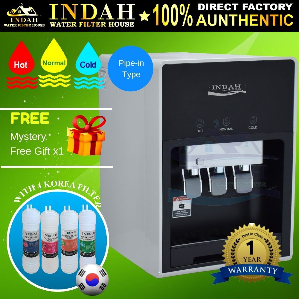 INDAH Water Dispenser Hot Normal Cold Model X22 Table Top With 4 Korea Halal Water Filter Replacement Water Purifier