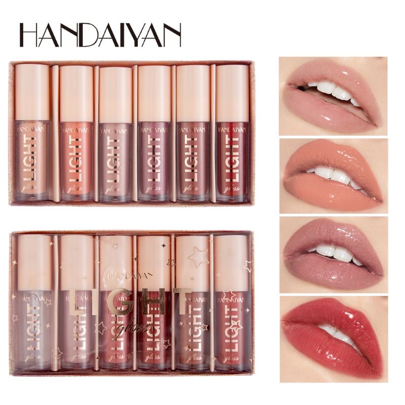 HANDAIYAN 6 Colors Light Lip Gloss Set Box High Shine Nude Lipgloss