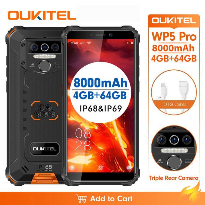 Oukitel Wp5 Pro Waterproof Smartphone Ip68 Android 10 4gb 64gb 8000mah 5 5 Inch Triple Camera Face Fingerprint Id Cellphone Shopee Malaysia