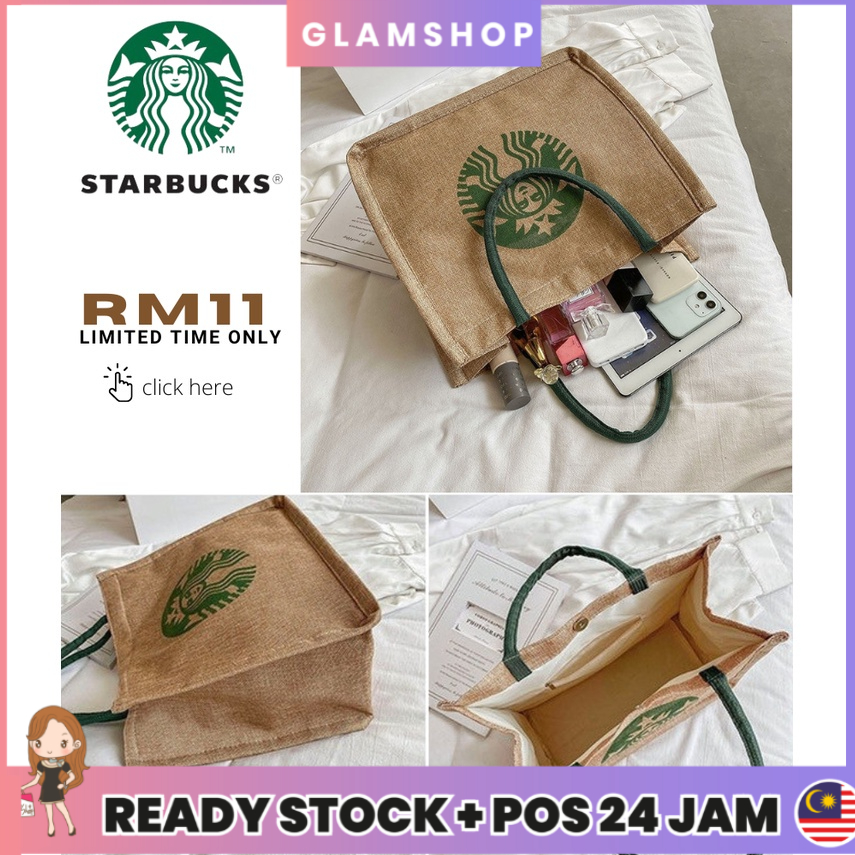 STARBUCKS Eco Friendly Shopper Jute Bag Women Handbag Tote Bag Top Handle Shoulder Bags Laptop Jute Lunch Box Thermal Ba