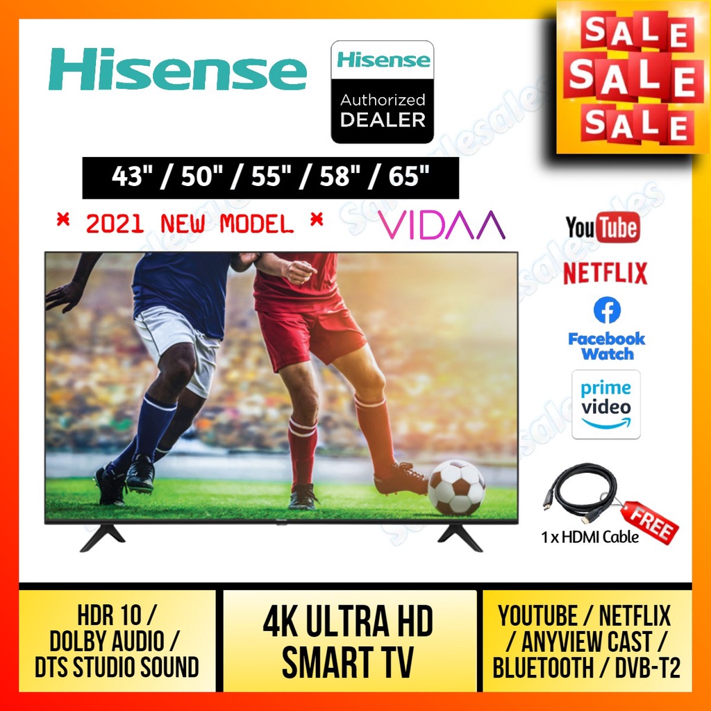 ☌❐Hisense 65" / 55" / 50" / 43" Ultra HD UHD 4K LED Smart TV with Built-in DVB-T2 Myfreeview Mytv / HDR / Bluetooth / Wi
