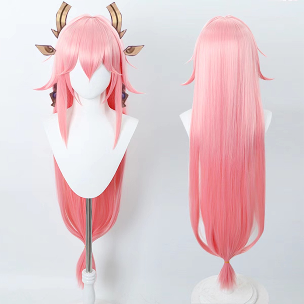 Gradient Pink Yae Miko Wig Genshin Impact Cosplay Long Straight ...