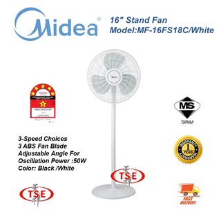 Midea Mf 16fs18c 16 Stand Fan 2 In 1 Adjustable Black Colour White Colour Abs Blade Shopee Malaysia