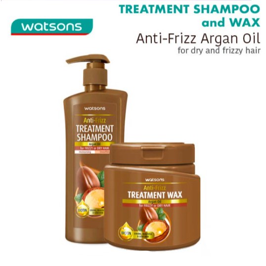 Ready Stock]WATSONS Argan Oil Anti-Frizz Treatment Shampoo [400ml] and Wax  Hair Mask 500ml (for DRY AND FRIZZY HAIR) | Shopee Malaysia