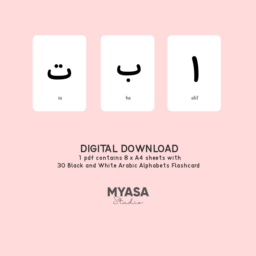 Softcopy Flash Cards Jawi Arabic Alphabets Printable Digital