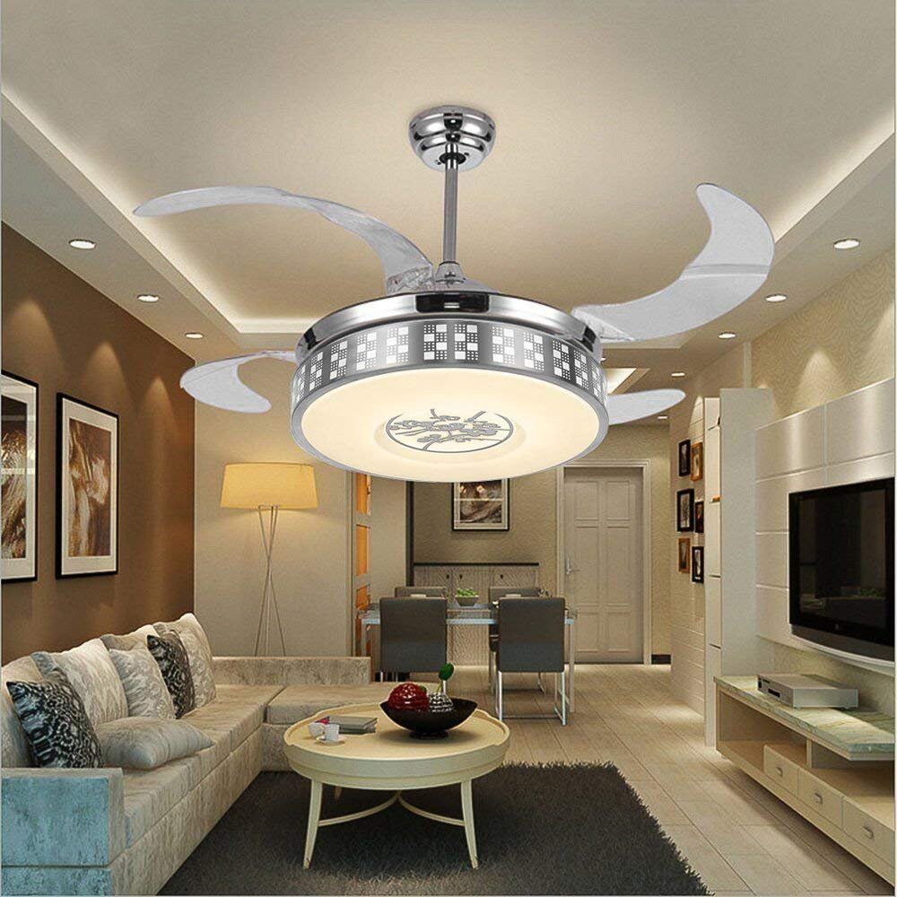 42 Invisible Ceiling Fan Lights With Remote Bedroom Livingroom Diningroom Fan Chandelier With 4 Retractable Abs Blades