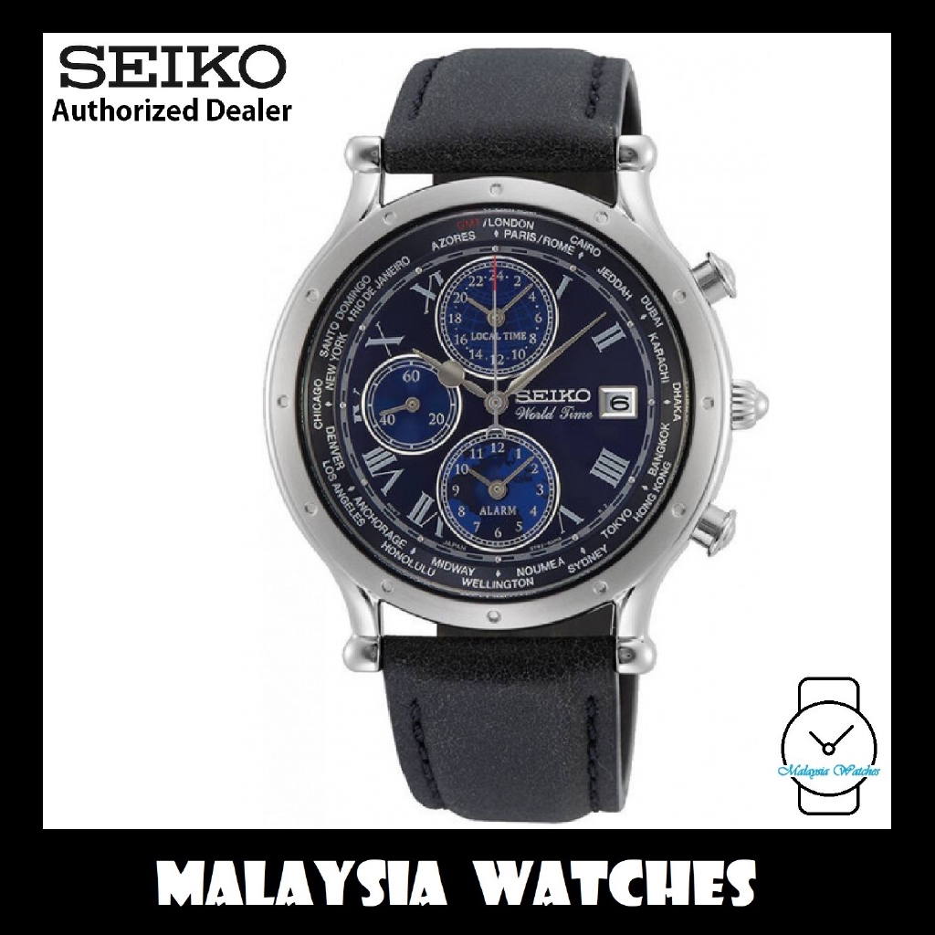 Seiko SPL059P1 Age of Discovery World Time Chronograph Analog Blue Dial  Stainless Steel Case Black Leather Strap Watch | Shopee Malaysia