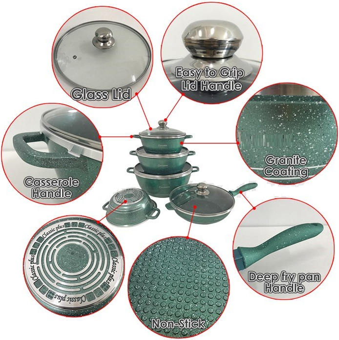 Original Chiwawa Italy 12 Pcs Granite Aluminium Non Stick Casserole Pot Bowl Deep Fry Pan Cookware Tool Shopee Malaysia