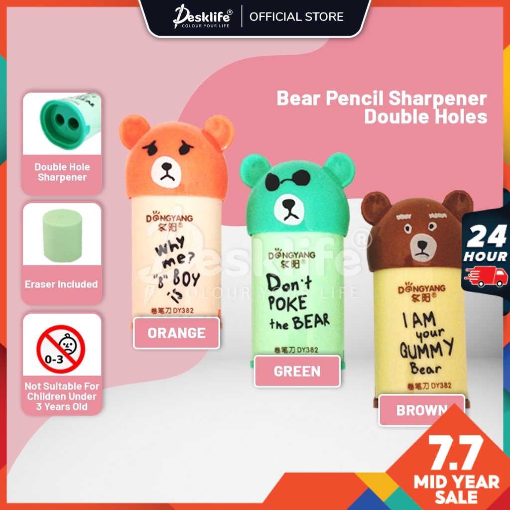 Desklife Bear Pencil Sharpener Standard Pencil + Double Hole for Jumbo ...