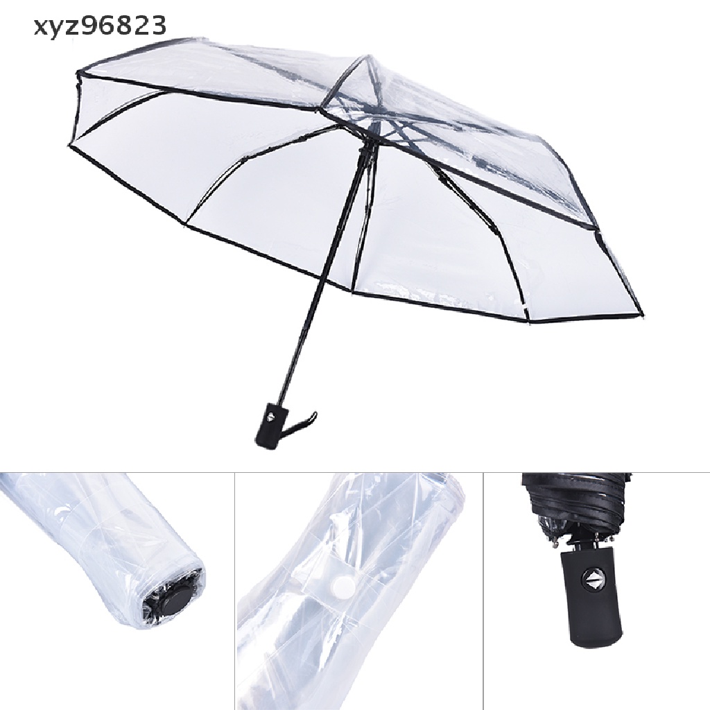 [On sale] Automatic Open Close Fold Windproof Umbrella Compact Rain Transparent Clear Boutique