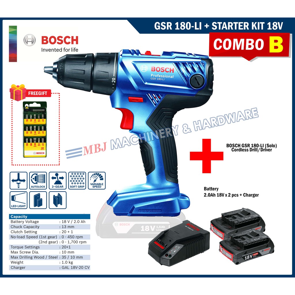 BOSCH Cordless Drill/Driver GSR 180LI Professional (GSR180LI) Shopee