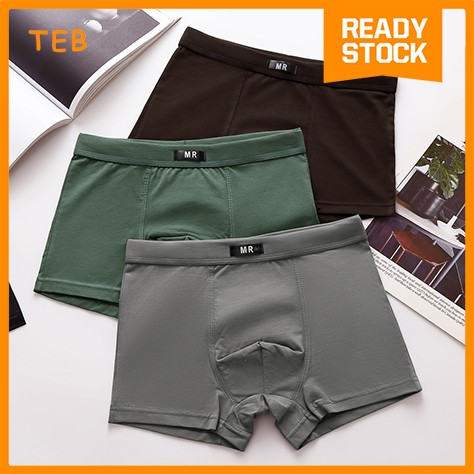 (3PCS | M–2XL) MR Men's Boxer Plain Soft Cotton Trunk | Seluar Dalam Lelaki Cotton Lembut