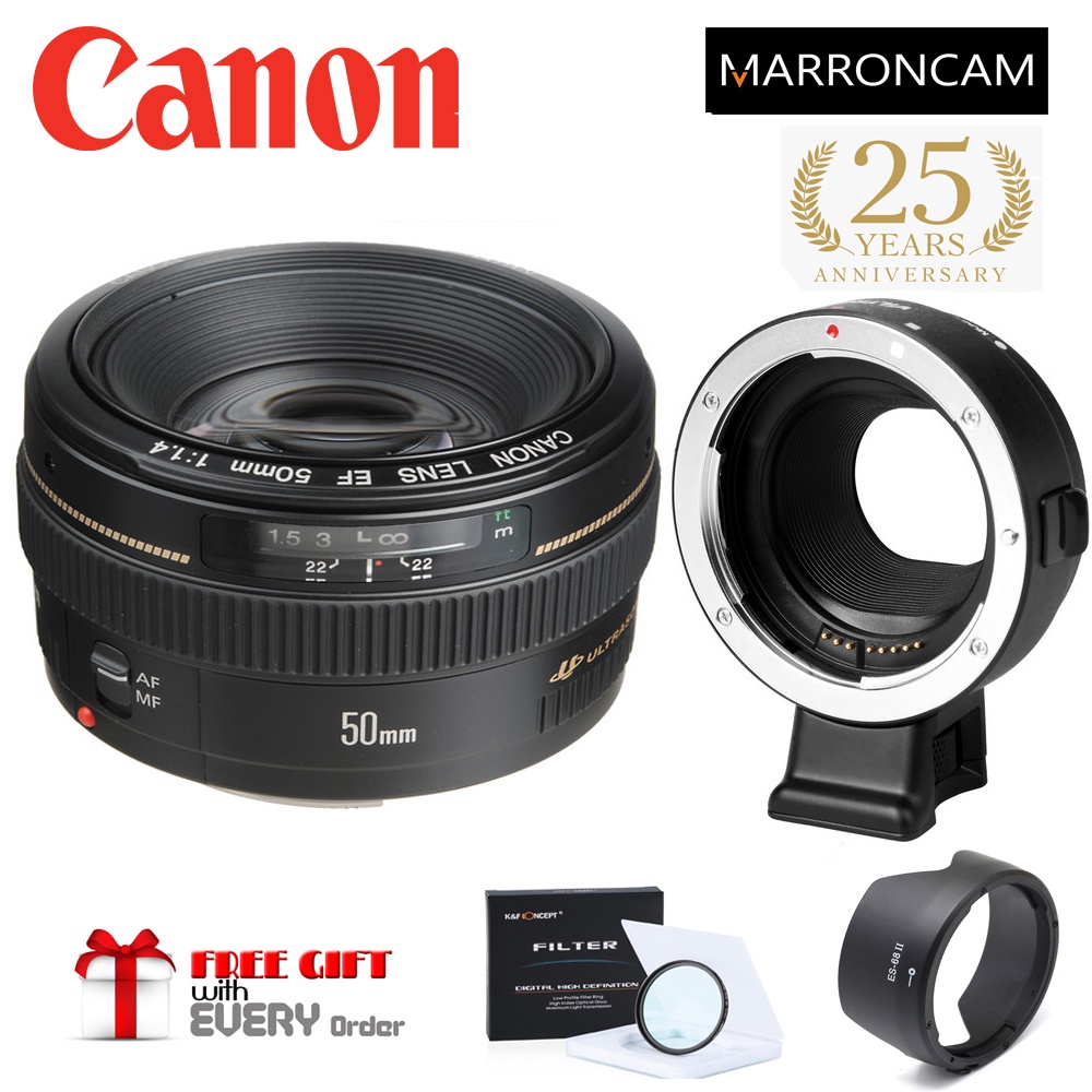 Canon EF 50mm f/1.4 USM Lens with EF-M Adapter combo (DESIGNED FOR M SERIES)