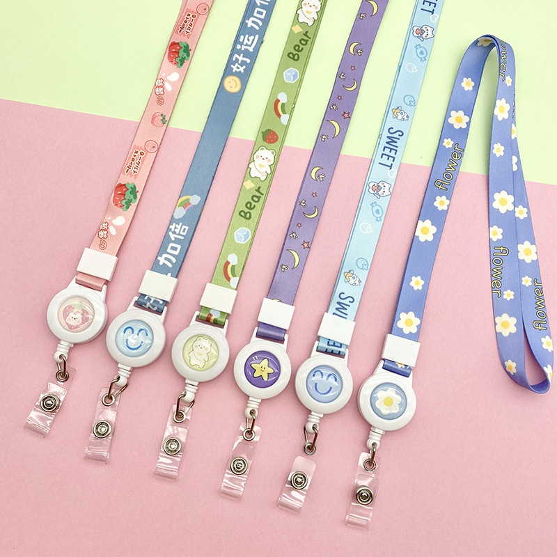 Cartoon Telescopic Lanyard Mobile Phone Lanyard Badge Lanyard Hanging Neck Staff Card Rope Keychain Put Lost Long Lanyard ID Cover Lanyard