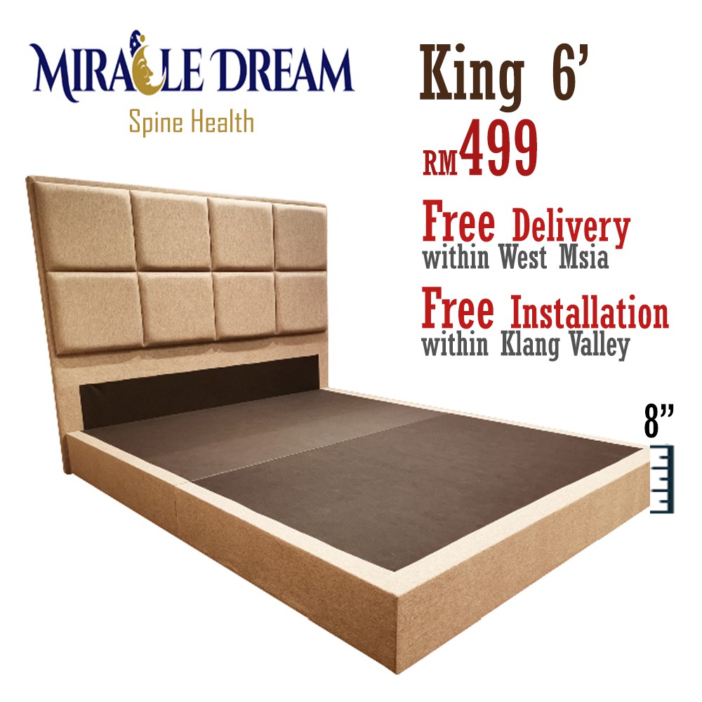 King Size Bed Frame 6ft Classic Brown Headboard 6 Divan 8 Meracle Dream 6 Kaki Katil Free Shipping Free Installation Shopee Malaysia