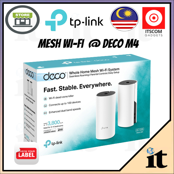 Tp Link Deco M4 2 Pack Ac1200 Whole Home Mesh Wifi System Support Unifi White New Pgmall