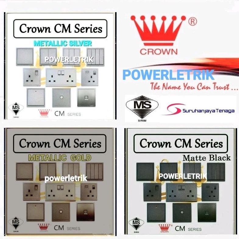 (PAGE 1)CROWN CM SERIES SWITCHER & SWITCH SOCKET COLOUR: MATT BLACK / METALLIC GOLD/ METALLIC SILVER WITH SIRIM APPROVED