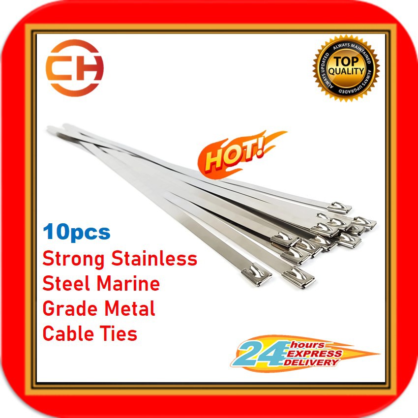 10 Strong Stainless Steel Marine Grade Metal Cable Ties Zip Tie Wraps Exhaust